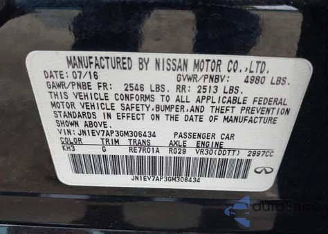 2016 Infiniti Q50 3.0T Premium/3.0T Sport z USA, uszkodzony, nr VIN JN1EV7AP3GM306434